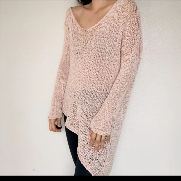 Aritzia Sweaters Aritzia Talula Pink Loose Knit Asymmetrical